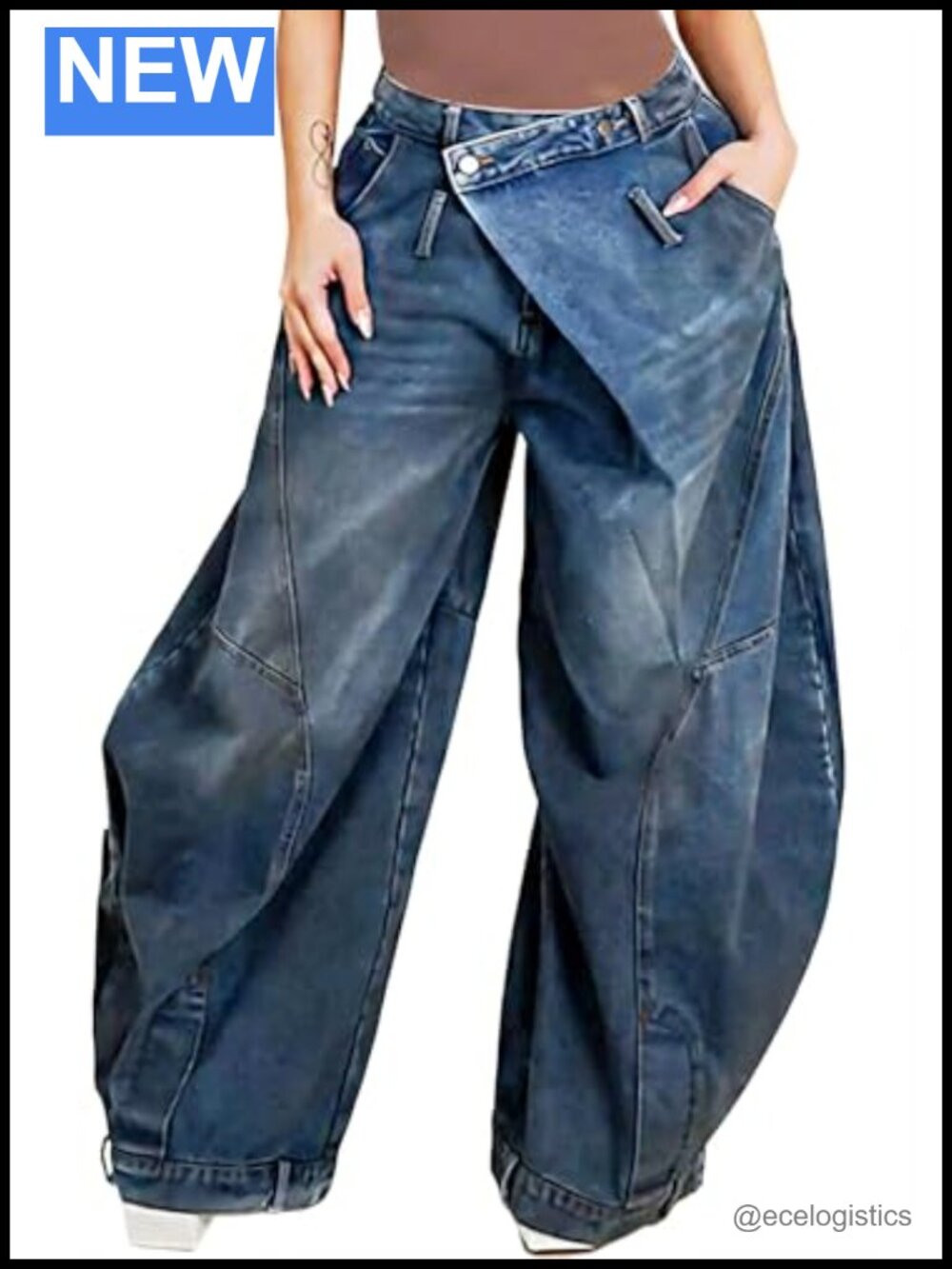 High Waisted Baggy Barrel Jeans Wide Leg Boyfriend Denim Pants Y2K Streetwear